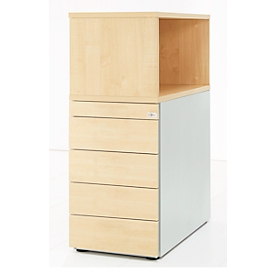 Pedestal Schäfer Shop Genius con estante superior, con cerradura, ranura lateral para asa, arce