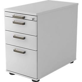 Pedestal TOPAS LINE, 2 drawers, 1 suspension file drawer, 1 utensil drawer, lockable, W 428 x D 800 x H 720-760 mm, light grey/light grey