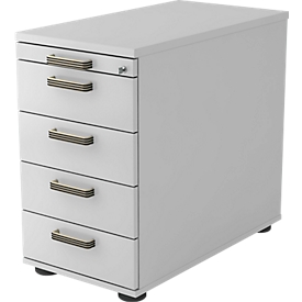 Pedestal TOPAS LINE, 4 drawers, 1 utensil drawer, lockable, W 428 x D 800 x H 720-760 mm, light grey/light grey