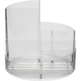 Pencil holder MAUL MAUL round box, 6 compartments incl. note &amp; letter compartment, Ø 140 x H 125 mm, ABS plastic, crystal clear