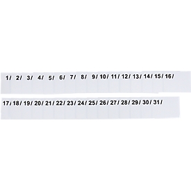 Pennenbordkaarten voor Ultradex pegboards Planrecord, variantnummers 1-31, beschrijfbaar, B 40 x H 32 mm, papier, wit, 1 set van 31 stuks