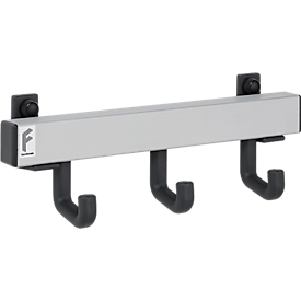 Perchero de aluminio, 3 ganchos individuales, anchura 300 mm, plata mate, D/H 90 × 90 mm, aprox. 1,0 kg