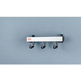 Perchero de aluminio, 3 ganchos individuales, anchura 300 mm, plata mate, D/H 90 × 90 mm, aprox. 1,0 kg