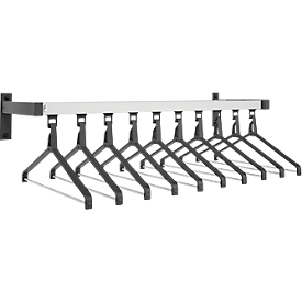 Perchero de pared - perfiles de aluminio anodizado plata mate, soportes con revestimiento epoxi negro profundo (RAL 9005), estante para sombreros, barra para ropa, 10 ganchos individuales