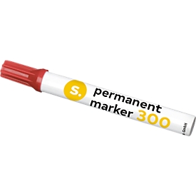 Permanent marker S. 300, ronde punt, lijndikte 1,5-3 mm, waterbestendig, open op te bergen, aluminium &amp; kunststof, rood, 1 stuk