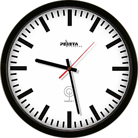 Peweta radiogestuurde wandklok Ø 350 mm, geruisloos, DCF77, zwarte behuizing, mineraalglas, werkt op batterijen