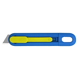 PHC couteau de sécurité Volo™, pour gauchers/droitiers, retour automatique de la lame, œillet de suspension, plastique, bleu-jaune