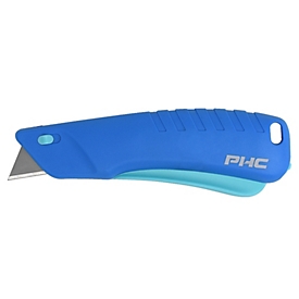 PHC safety knife Rebel™, for left/right-handers, auto blade retraction, replaceable blade, lanyard hole, plastic, blue