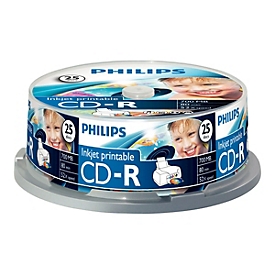 Philips CR7D5JB25 - 25 x CD-R - 700 MB (80 Min) 52x - mit Tintenstrahldrucker bedruckbare Oberfläche - Spindel