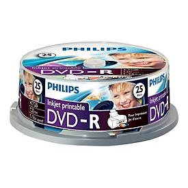 Philips DM4I6B25F - 25 x DVD-R - 4.7 GB (120 Min.) 16x - mit Tintenstrahldrucker bedruckbare Oberfläche - Spindel