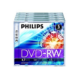 Philips DN4S4J05F - 5 x DVD-RW - 4.7 GB (120 Min.) 1x - 4x - Jewel Case (Schachtel)
