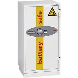 Phoenix Battery Commander BS1931E, coffre-fort de stockage pour batteries, L 690 × P 650 × H 1160 mm, ignifugé, indicateur de température, verrouillage multipoints, 2 étagères pour charges lourdes, serrure électronique à touche