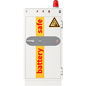 Phoenix Commander Pro BS1943K battery safe, 199 l, VDMA 24994:2024-08, 2 shelves, cylinder lock, W 690 x D 710 x H 1385 mm, steel, signal white RAL 9003