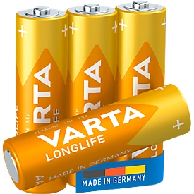 Pile AA/Mignon VARTA Longlife, longue durée de vie et de stockage, 1,5 V, 4 pièces