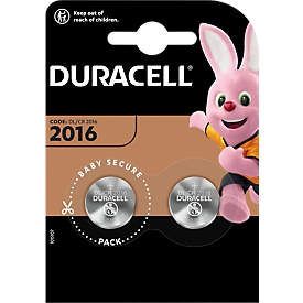 Piles bouton Duracell CR2016, Lithium, 3 V, 75 mAh, Ø 20 x H 1,6 mm, 2 pièces