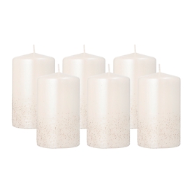 Pillar candle Papstar Safe Candle, up to 36 h, self-extinguishing, Ø 60 x H 100 mm, kerosene, pearly white, 6 pieces