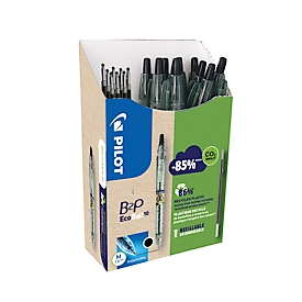 PILOT Bottle 2 Pen Ecoball intrekbare balpen, lijndikte 0,6 mm, onvervalsbare inkt, navulbaar, 86% gerecycled materiaal, zwart, set van 10 + 10 navullingen zwart