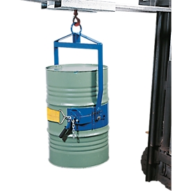 Pince à retourner les fûts, acier, bleue, avec pince verrouillable, pour fûts en acier de 200 l, jusqu'à 300 kg