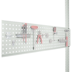 Placa perforada para herramientas, para anchura de mesa 1250 mm, para serie Universal/Profi, gris luminoso RAL 7035