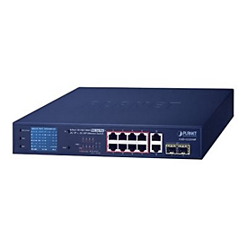 PLANET GSD-1222VHP - Switch - unmanaged - 8 x 10/100/1000 (PoE+) + 2 x 10/100/1000 + 2 x 1000Base-X SFP - Desktop - PoE+ (120 W)