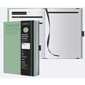 Planificateur de projets et de réunions Korsch, DIN A5, 200 pages, papier FSC, structure en lin, tranche de couleur, élastique &amp; porte-stylo, beige