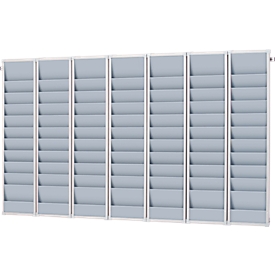 Planungstafel Eichner Flexo, 5er-Set, mit Wandprofil, je 10 Tafelschienen, für bis zu 50 Auftragstaschen, B 1700 x T 100 x H 1280 mm, Kunststoff, grau