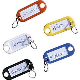Plastic key ring with ring, assorted colors, set of 16 pieces