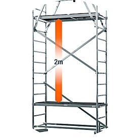 Plataforma de trabajo 1ª extensión MONTO ClimTec, altura de trabajo adicional de 2 m, plataforma regulable en altura con escotilla, viga en V, hasta 200 kg/m, aluminio