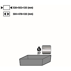 Plateau collecteur au sol standard pour les armoires de sécurité asecos des séries S-30 et K-30, acier inoxydable 1.4301, L 528 x P 502 x H 120 mm, 27 l