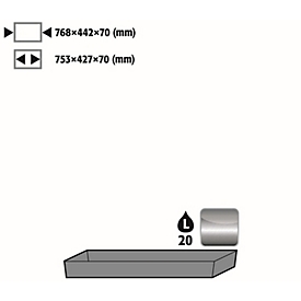 Plateau collecteur de sol Stawa-R pour armoires de sécurité asecos de la série UB90, acier inoxydable 1.4301, L 768 x P 442 x H 90 mm, 22 l