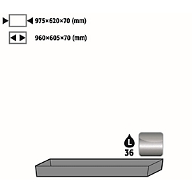 Plateau collecteur de sol Stawa-R pour armoires de sécurité asecos de la série UB90, acier inoxydable 1.4301, L 975 x P 620 x H 78 mm, 33 l