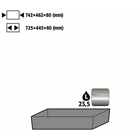 Plateau collecteur de sol Stawa-R pour les armoires de sécurité asecos des séries Q30, Q90 et S90, acier inoxydable 1.4301, L 742 x P 507 x H 83 mm, 22 l