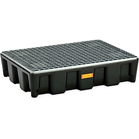 Plateau de protection du sol CEMO 60HD, polyéthylène, capacité de 60 l, caillebotis en acier galvanisé, avec agrément, L 800 x P 600 x 180 mm