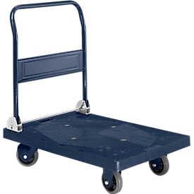 Plateauwagen, L 906 x B 608 mm, met inklapbareduwbeugel, draagvermogen 300 kg,donkerblauw