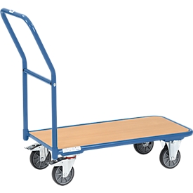 Plateauwagen, met houten platform, L 850 x B 450 mm, tot 250 kg, stalen buizen, blauw