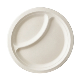 Platos desechables Papstar pure, 2 secciones, ø 230 mm, 50 unidades, compostables, microondas, de caña de azúcar, blanco