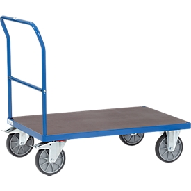 Plattformwagen fetra®, Schiebebügel, Lenk- & Bockrollen, bis 600 kg, Ladefläche aus Sperrholz, L 850 x B 500 mm