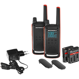 PMR two-way radio set Motorola TALKABOUT T82, 2 piece, license free, IPx2, 10 km, 16 channels, black/orange
