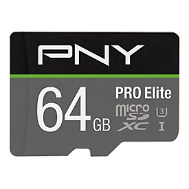 PNY PRO Elite - 64 Go - MicroSDXC - Classe 10 - UHS-I - 100 Mo/s - Class 3 (U3)