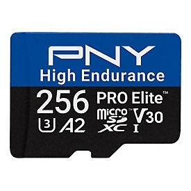PNY PRO Elite High Endurance - Flash-Speicherkarte (SD-Adapter inbegriffen) - 256 GB - A2 / Video Class V30 / UHS-I U3 / Class10 - microSDXC UHS-I