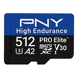 PNY PRO Elite High Endurance - Flash-Speicherkarte (SD-Adapter inbegriffen) - 512 GB - A2 / Video Class V30 / UHS-I U3 / Class10 - microSDXC UHS-I