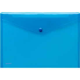 Poche pour documents FolderSys, format A4 paysage, fermeture à bouton-pression, PP, bleu transparent