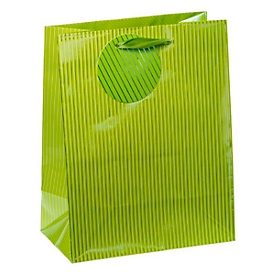 Pochette cadeau à fines rayures, moyen, 18 x 10 x 23 cm, indéchirable, lot de 4 vert