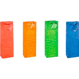 Pochette cadeau Laura, pour les bouteilles, 12 x 8 x 36 cm, indéchirable, lot de 12 couleurs assorties