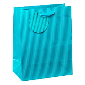 Pochette cadeau moyenne, rayures fines bleues, avec ruban et étiquette, 4 p.