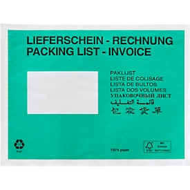 Pochette pour documents en papier / pochette pour bons de livraison SecurePack, format C5, fenêtre à gauche, avec impression, autocollante, papier cristal, vert, 250 pièces