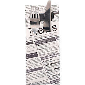 Pochettes à couverts Papstar Newsprint, L 85 x H 200 mm, incl. serviette 2 plis L 330 x H 330 mm, papier FSC®, noir-blanc, 520 pièces