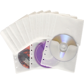 Pochettes non tissées pour CD/DVD, perforées, perforation universelle, blanc