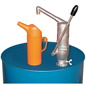 Pompe à main CEMO, 0,25 l/course, sortie courbe, buse anti-goutte, pour fûts de 60/200 l