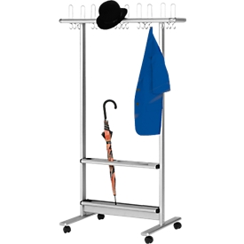 Portant mobile, l. 1060 x H 1700 mm, avec 20 crochets pour manteaux et 10 pour chapeaux